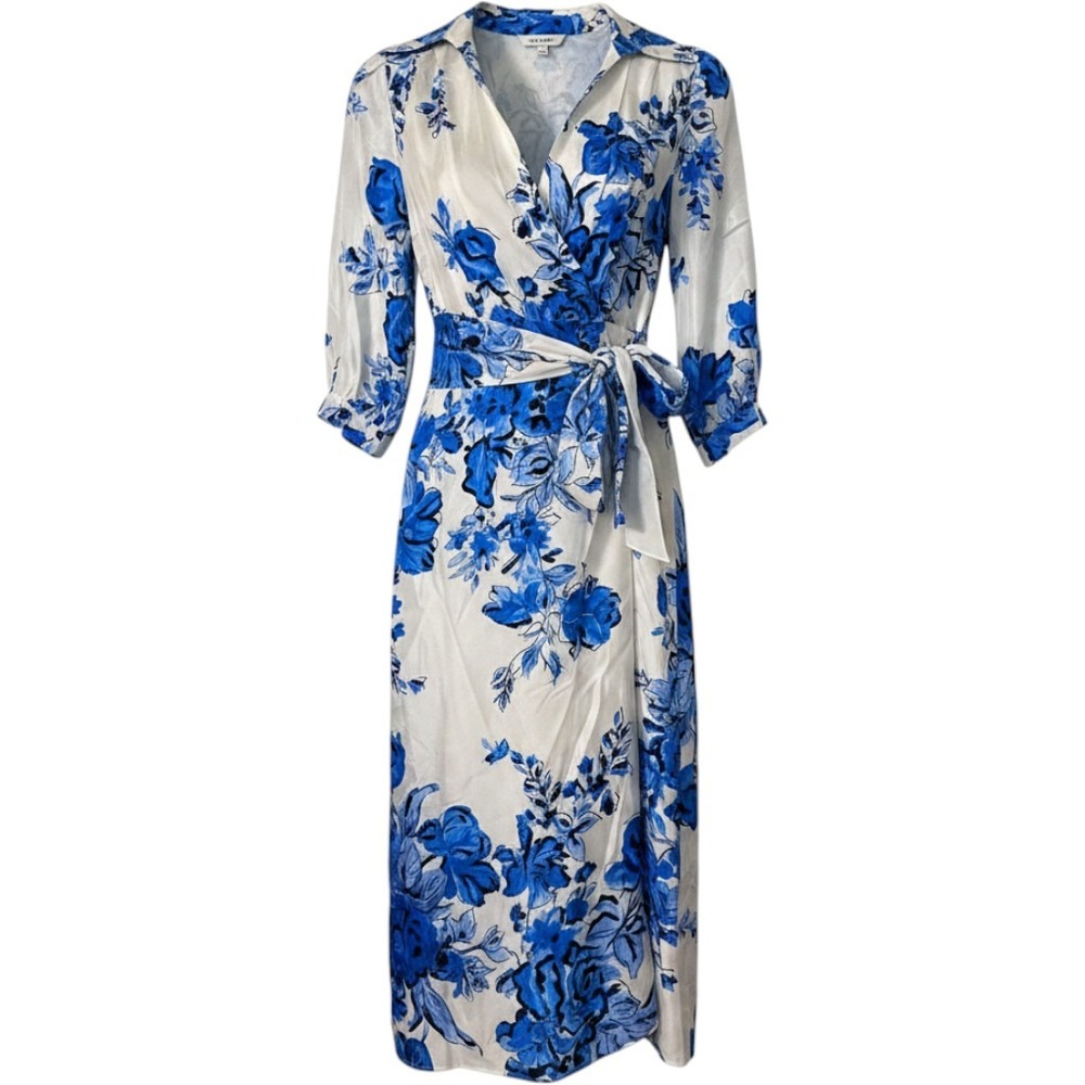 Alberta Ferretti Wrap Dress Blue White Floral Silk Midi